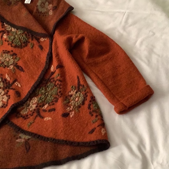 Rust and Black Floral Embroidered Wool Blend Jacket - Picture 2 of 12
